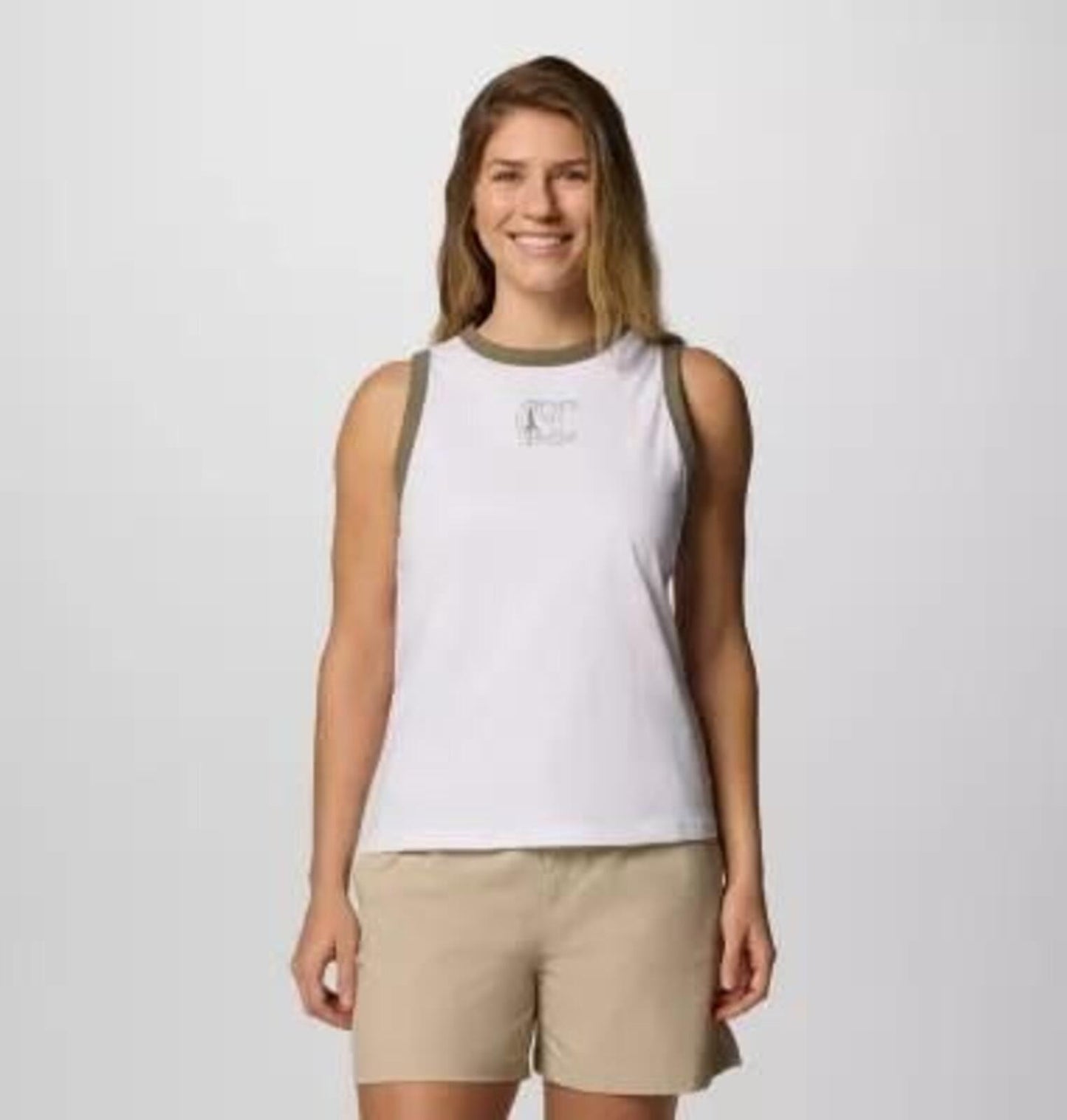 Columbia Women's Rolling Bend Graphic Ringer Tank Top - White, Treehugger