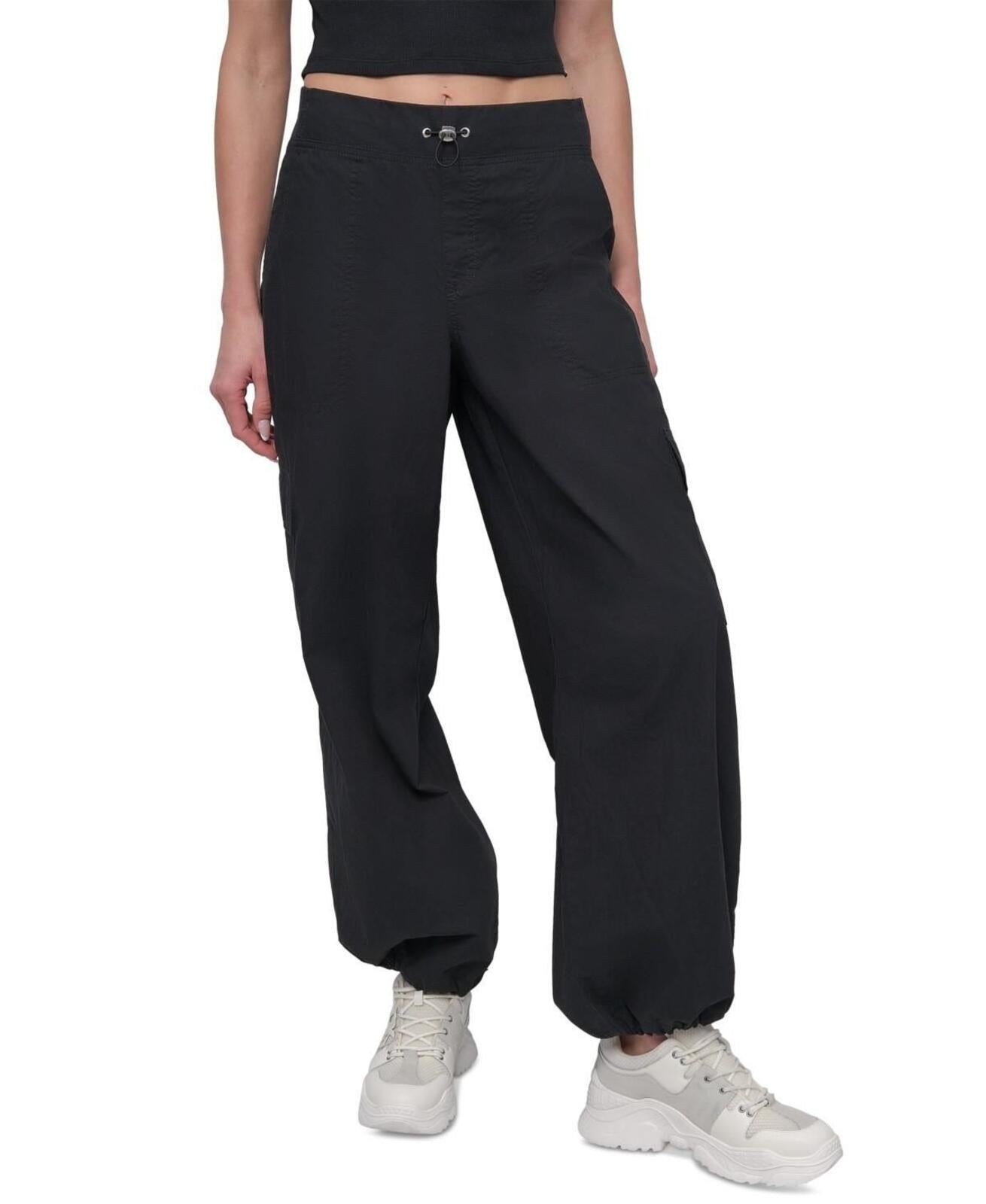 Dkny Sport Women's Cotton High-Rise Wide-Leg Cargo Pants - Black