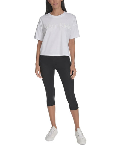 Calvin Klein Performance Women's Cotton Raised Logo Cropped T-Shirt - White