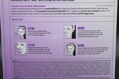 Numbuzin 9 NAD+ BIO Lifting-sil Full Face Mask Sheet 4 Masks - NEW