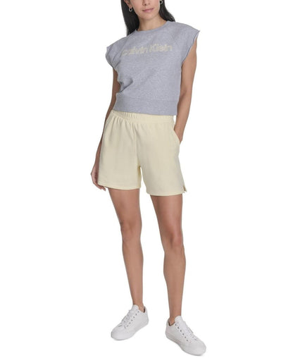 Calvin Klein Performance Women's Sleeveless Puff-Logo Cropped Top - Pearl Grey Heather / Buttercream