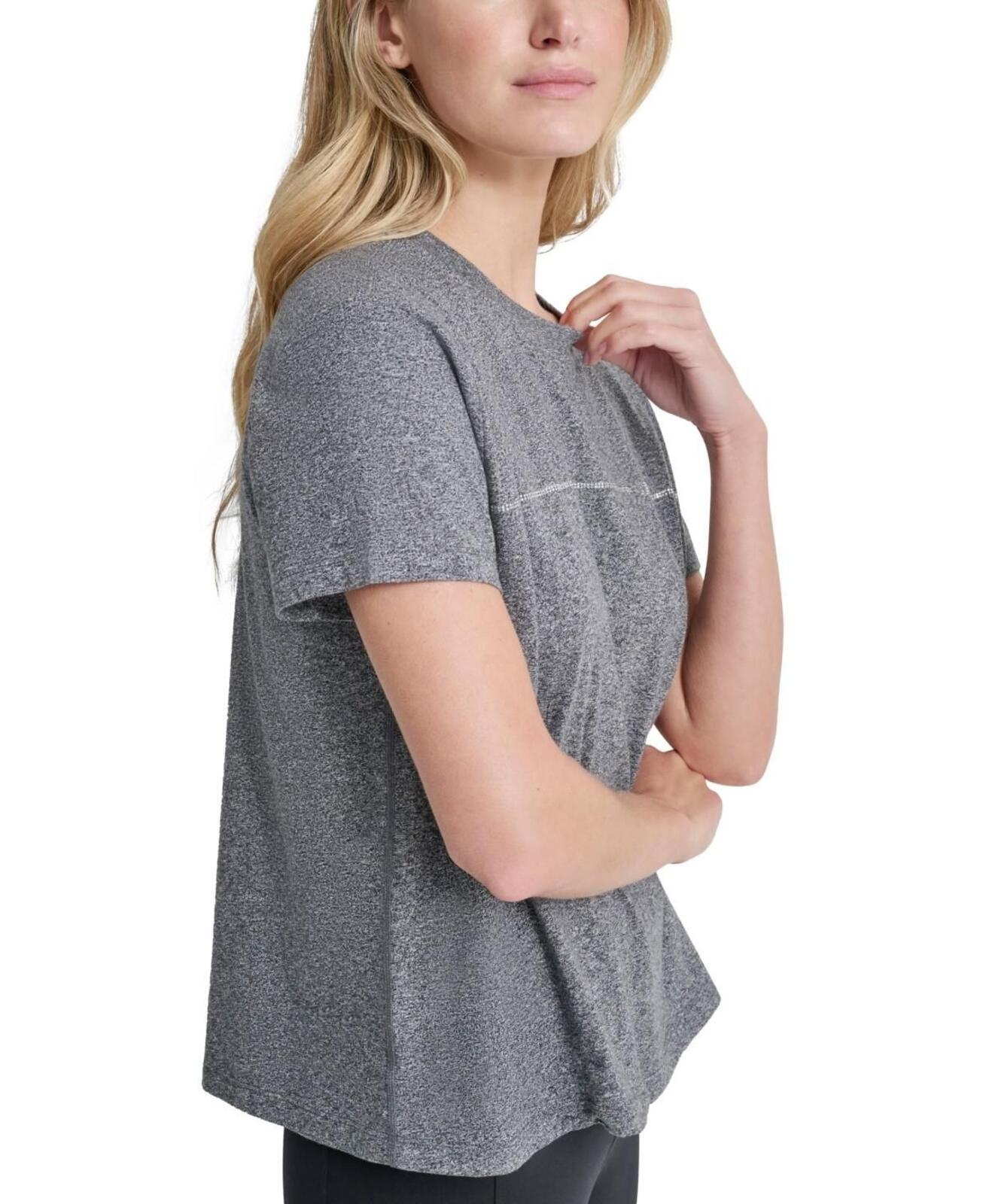 Dkny Sport Women's Rhinestone Stripe Knot T-Shirt - Black Heather