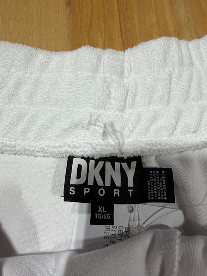 DKNY Sport Women's Terry Cloth Relaxed Shorts in white.