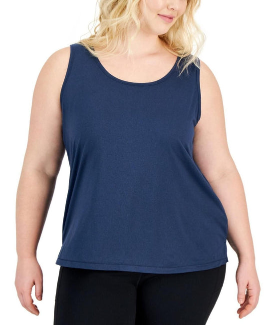 ID Ideology Plus Size Solid Essentials Crewneck Tank Top - Navy Serenity/ Deep Black
