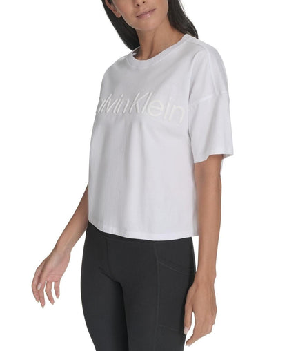 Calvin Klein Performance Women's Cotton Raised Logo Cropped T-Shirt - White