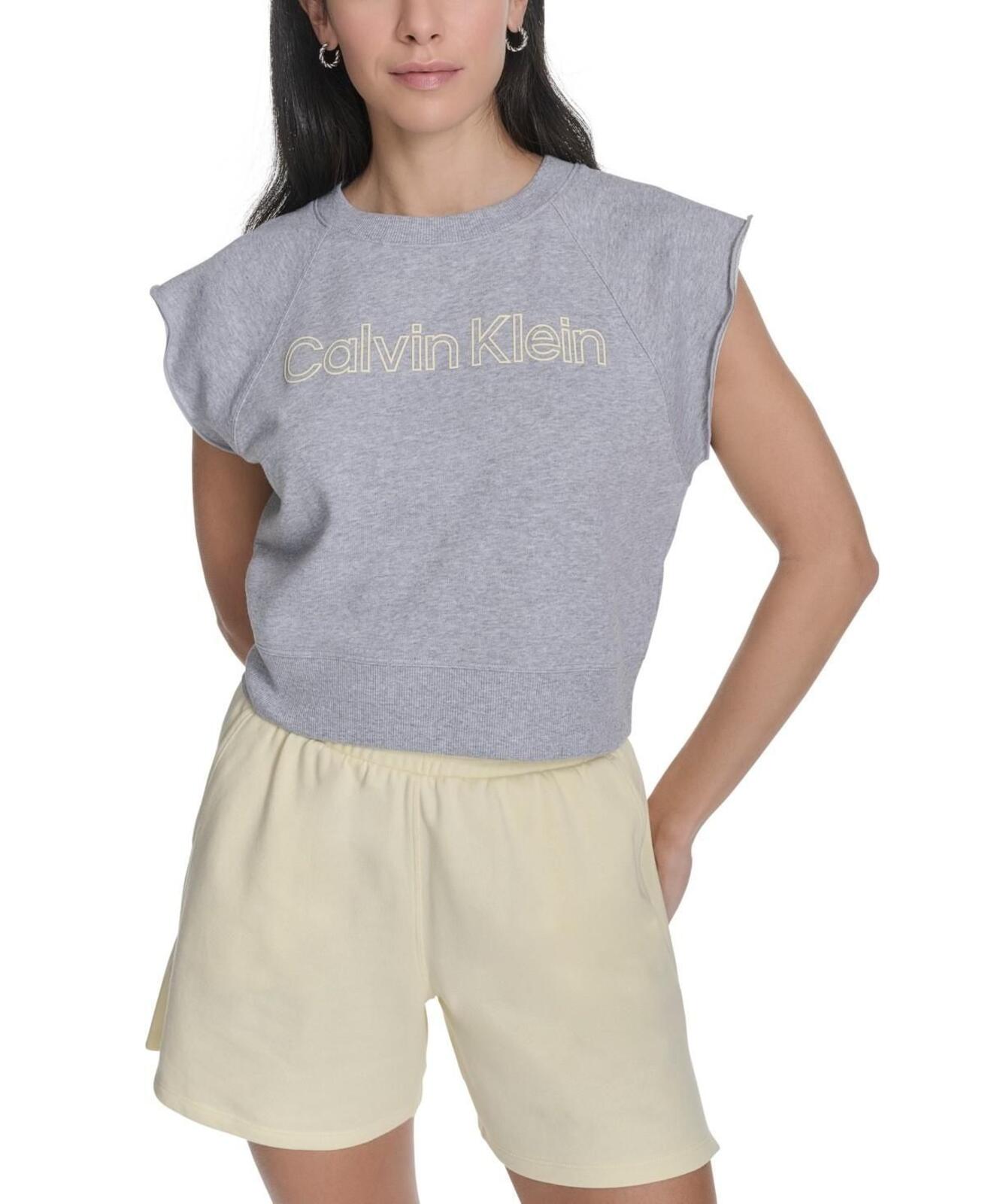 Calvin Klein Performance Women's Sleeveless Puff-Logo Cropped Top - Pearl Grey Heather / Buttercream