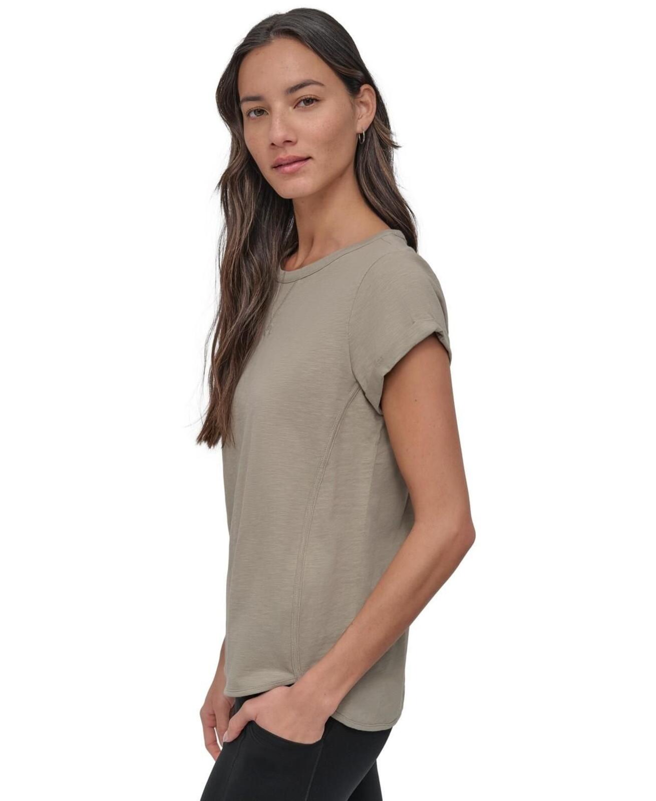 Dkny Sport Women's V-Inset Roll-Sleeve T-Shirt - Vintage Khaki