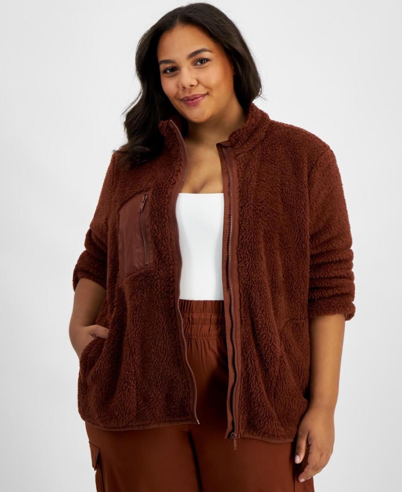 ID Ideology Plus Size Sherpa Jacket - Burgundy