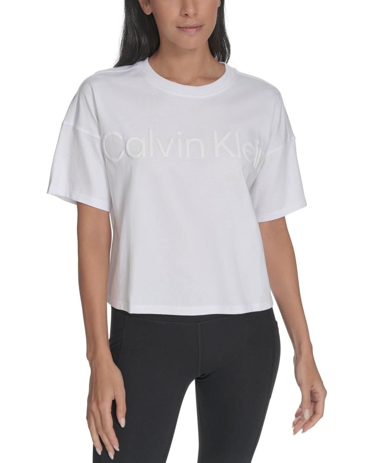 Calvin Klein Performance Women's Cotton Raised Logo Cropped T-Shirt - White