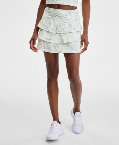 ID Ideology Women's Fluid Zebra Printed Flounce Skort - Washed White