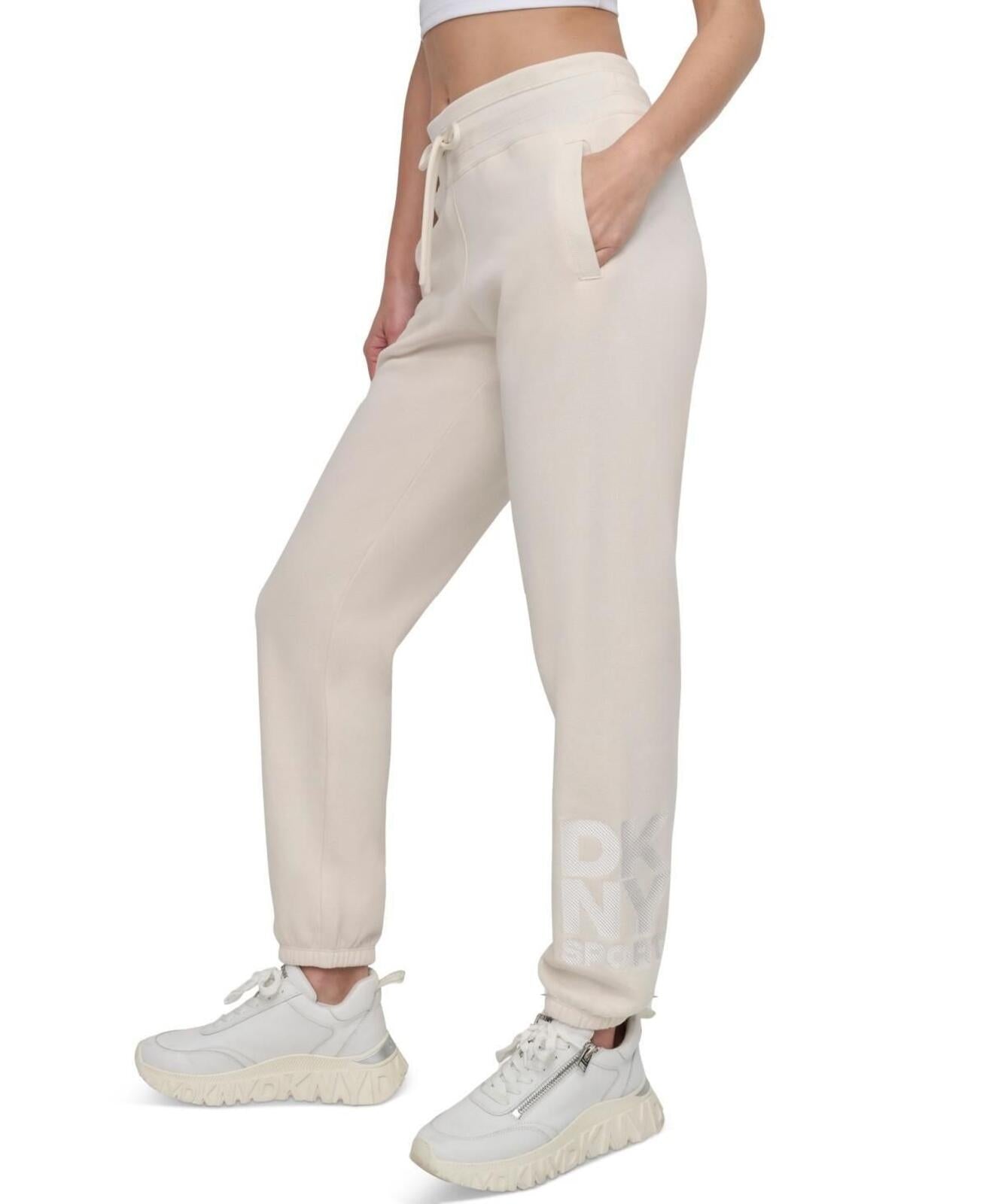 Dkny Sport Women's Embroidered-Logo Joggers - Eggnog/ Ivory