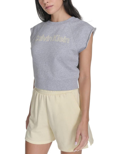 Calvin Klein Performance Women's Sleeveless Puff-Logo Cropped Top - Pearl Grey Heather / Buttercream