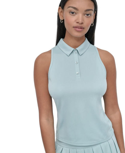 Dkny Sport Women's Court Pique Knit Racerback Polo Tank Top - Mineral