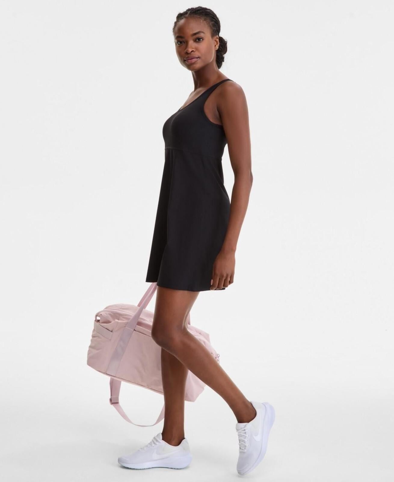 ID Ideology Women's Performance Ribbed Sleeveless Dress - Deep Black