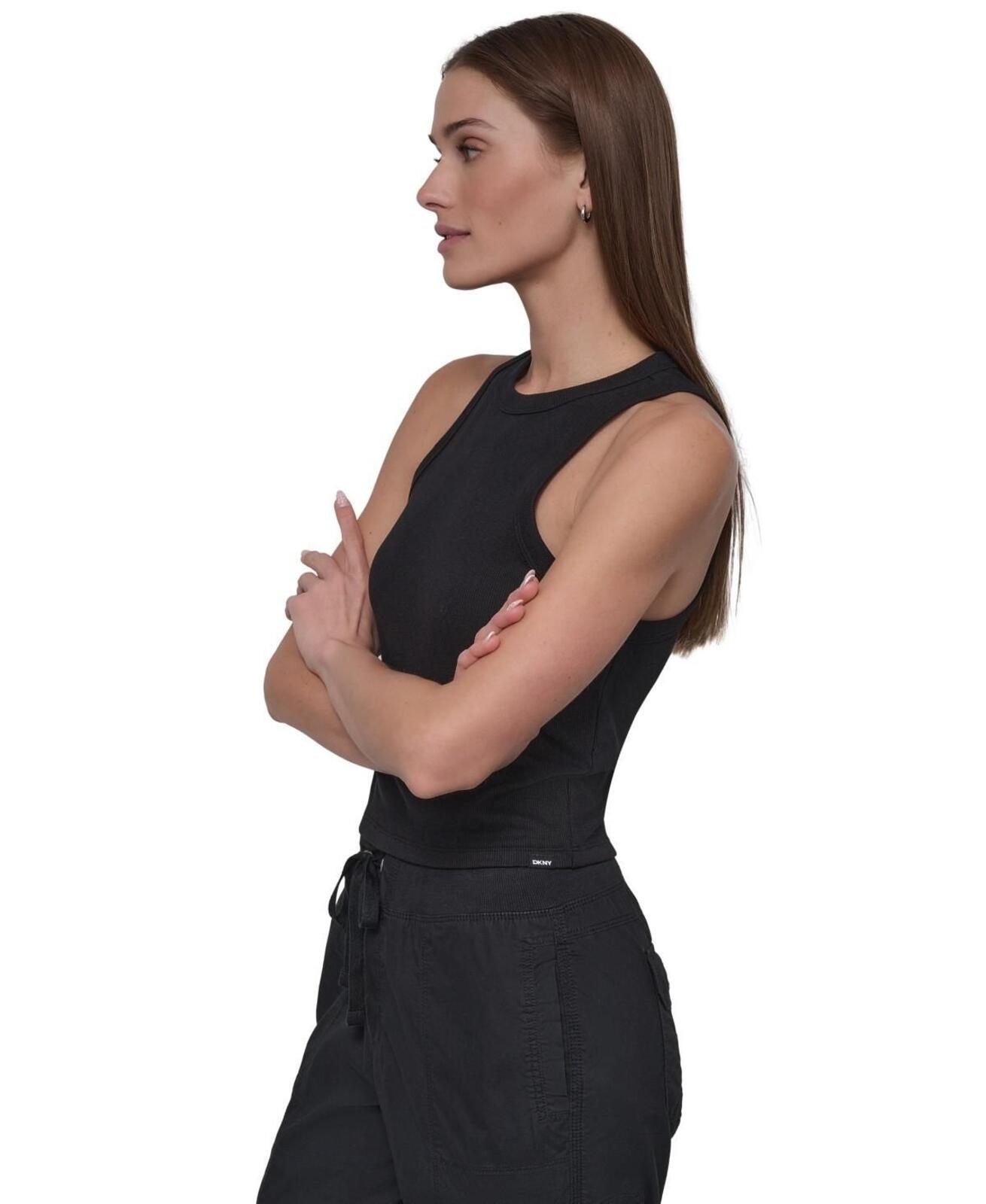 Dkny Sport Women's Ribbed High-Neck Racerback Tank Top - Black