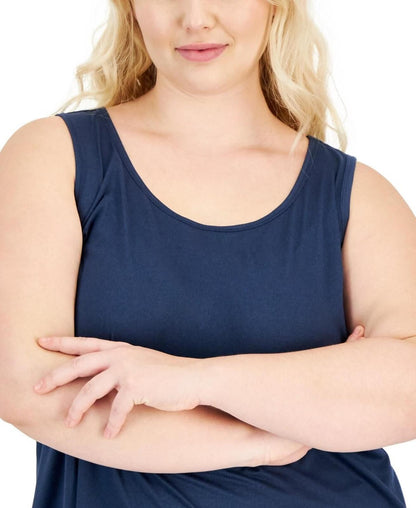 ID Ideology Plus Size Solid Essentials Crewneck Tank Top - Navy Serenity/ Deep Black