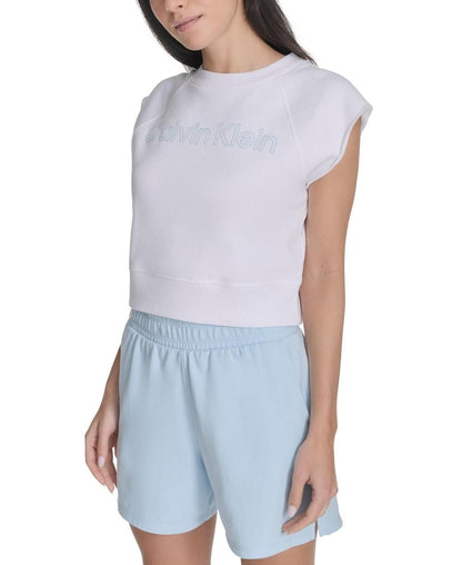 Calvin Klein Performance Women's Sleeveless Puff-Logo Cropped Top - White / Cool Blue