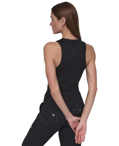 Dkny Sport Women's Ribbed High-Neck Racerback Tank Top - Black