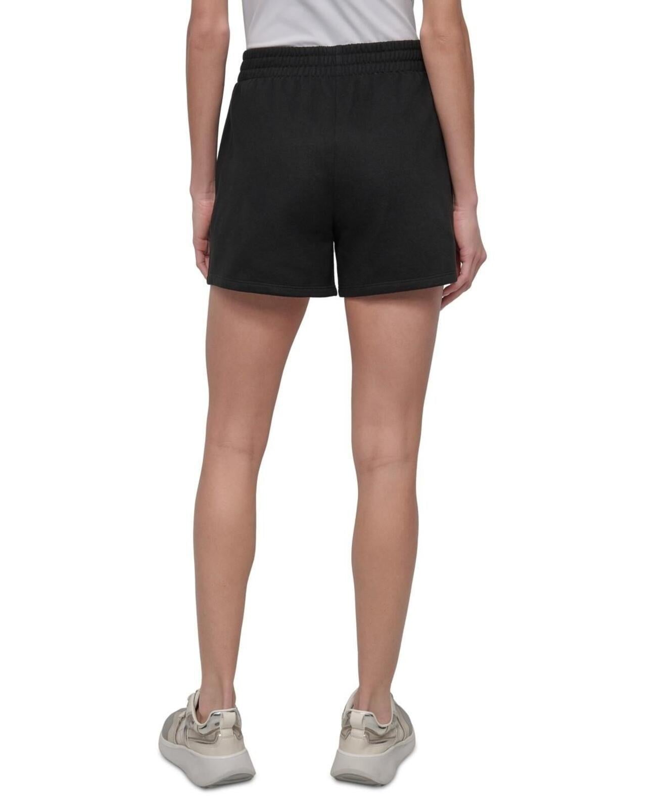 Dkny Sport Women's Varsity Embroidered Logo Smocked 4" Shorts - Black