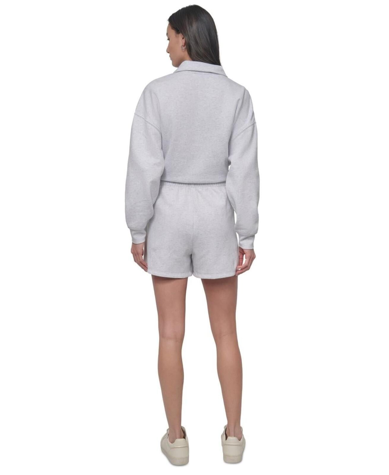 Dkny Sport Women's Varsity Embroidered Logo Smocked 4" Shorts - Optic Heather