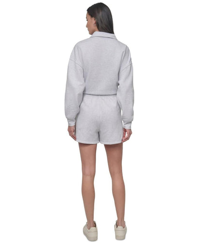 Dkny Sport Women's Varsity Embroidered Logo Smocked 4" Shorts - Optic Heather