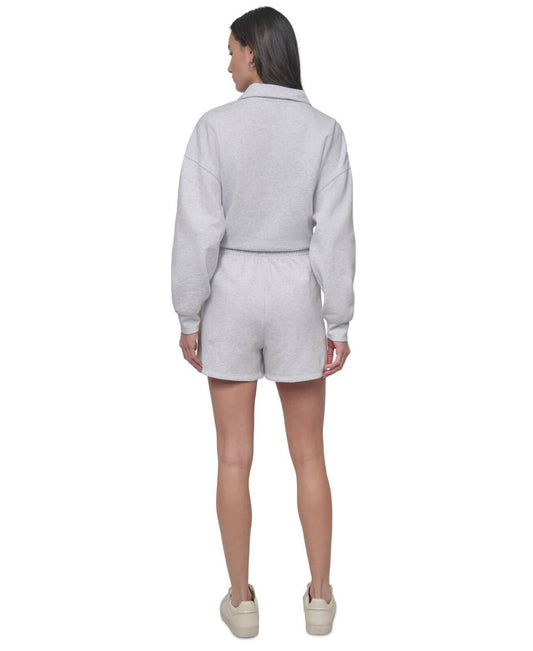 Dkny Sport Women's Varsity Embroidered Logo Smocked 4" Shorts - Optic Heather