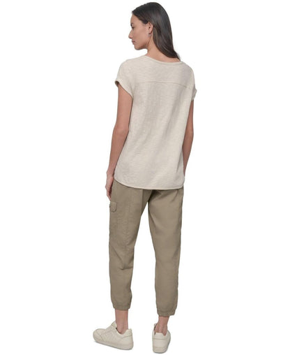 Dkny Sport Women's V-Inset Roll-Sleeve T-Shirt - Light City Khaki