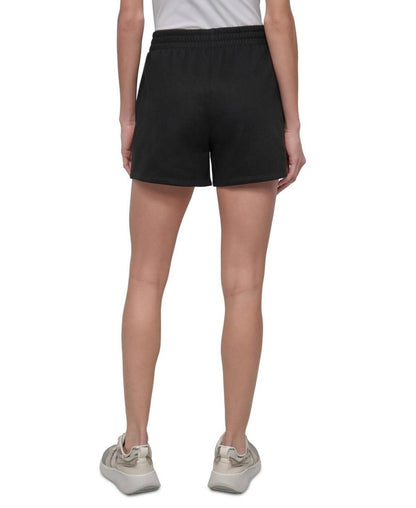 Dkny Sport Women's Varsity Embroidered Logo Smocked 4" Shorts - Black