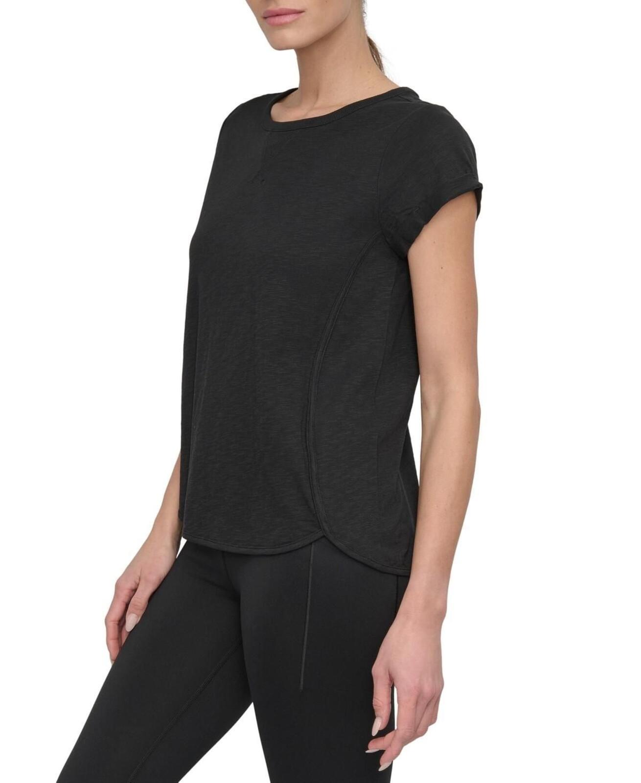 Dkny Sport Women's V-Inset Roll-Sleeve T-Shirt - Black