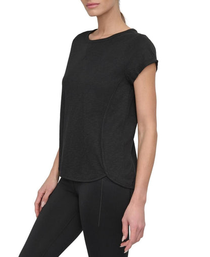 Dkny Sport Women's V-Inset Roll-Sleeve T-Shirt - Black