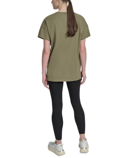 Dkny Sports Women's Rhinestone-Logo Drop-Shoulder T-Shirt - Utility Green