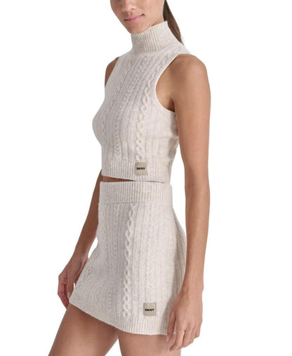 Dkny Sport Women's Cropped Mock-Neck Cable Knit Tank Top - Cortdo Heather