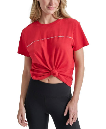 Dkny Sport Women's Rhinestone Stripe Knot T-Shirt - Red Light