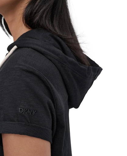 Dkny Sport Women's Roll-Sleeve Hooded Sneaker Dress - Black