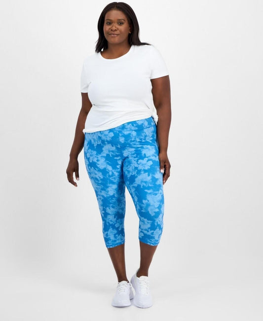 ID Ideology Plus Size Abstract Dye Capri Leggings - Abs Dye Teal
