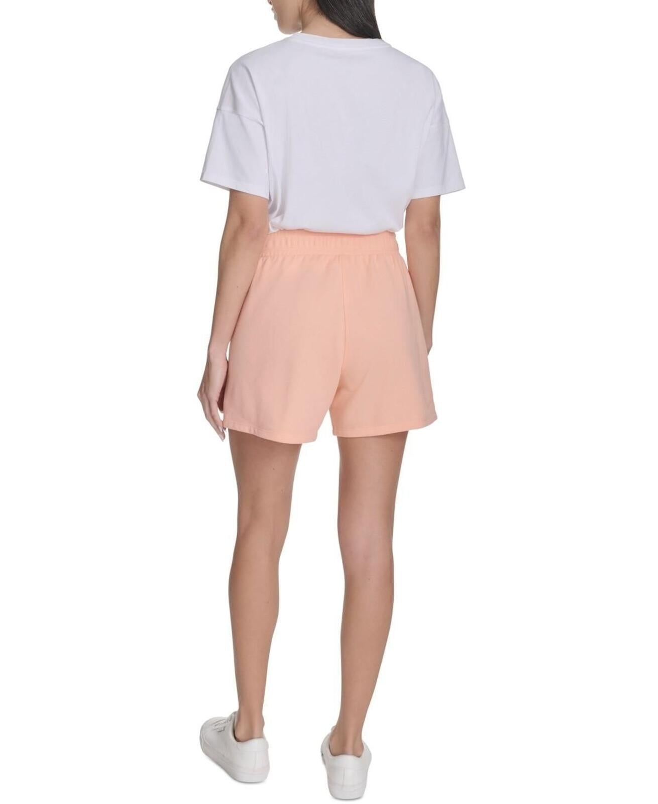 Calvin Klein Performance Women's French Terry Smocked-Waist Shorts - Peach Nectar