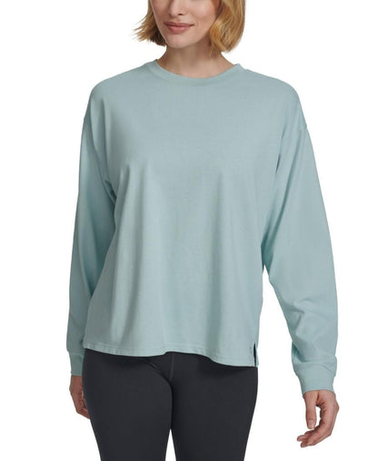 Calvn Klein Women S Long-Sleeve Crewneck T-Shirt  Sea Level  L