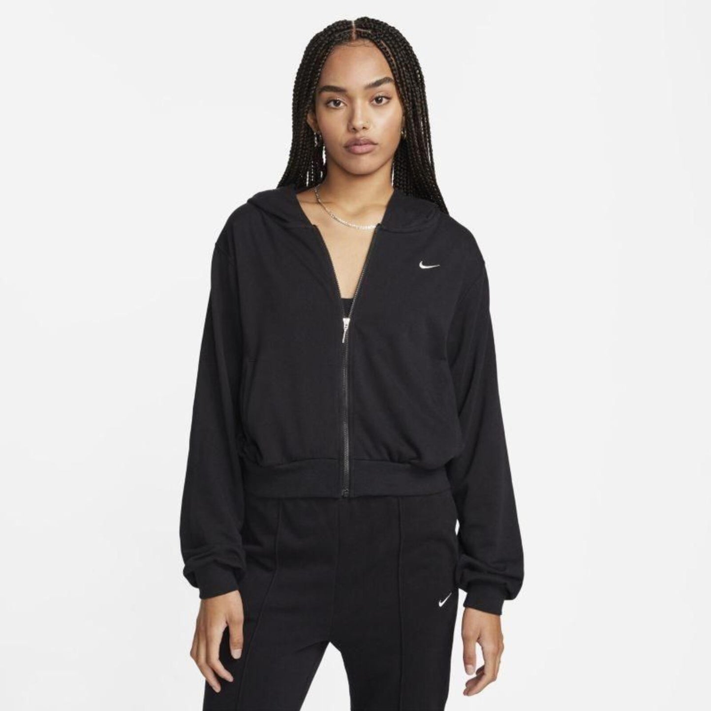 Nike French Terry Zip Through Hoodie in Black