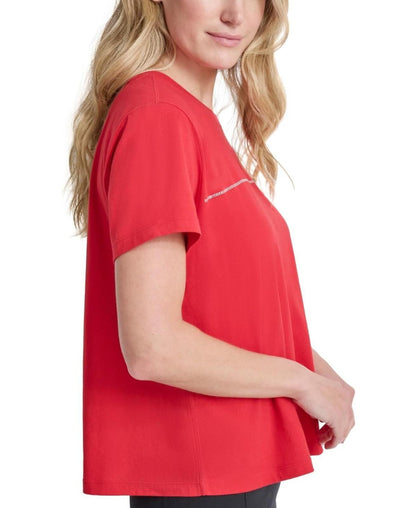 Dkny Sport Women's Rhinestone Stripe Knot T-Shirt - Red Light