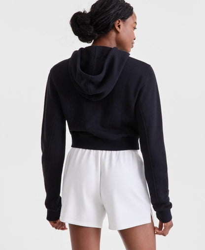 ID Ideology Women's Cropped Full-Zip Knit Hoodie - Deep Black
