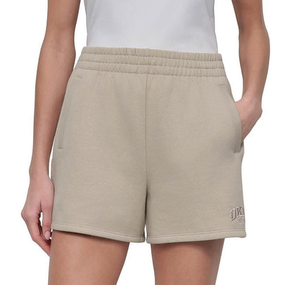 Dkny Sport Women's Varsity Embroidered Logo Smocked 4" Shorts - Pebble