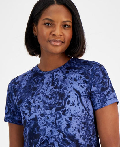 ID Ideology Women's Water-Bubbles Jacquard Mesh Short-Sleeve Top - Chambray Blue