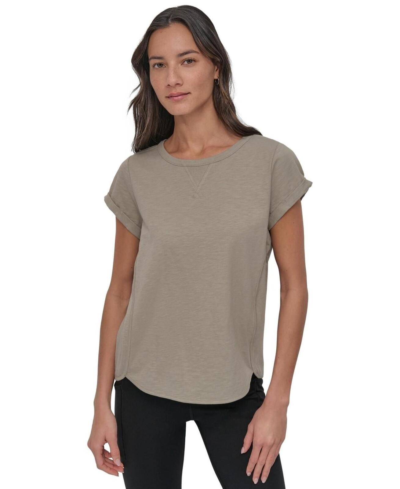 Dkny Sport Women's V-Inset Roll-Sleeve T-Shirt - Vintage Khaki
