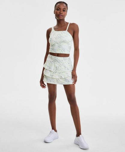 ID Ideology Women's Fluid Zebra Printed Flounce Skort - Washed White