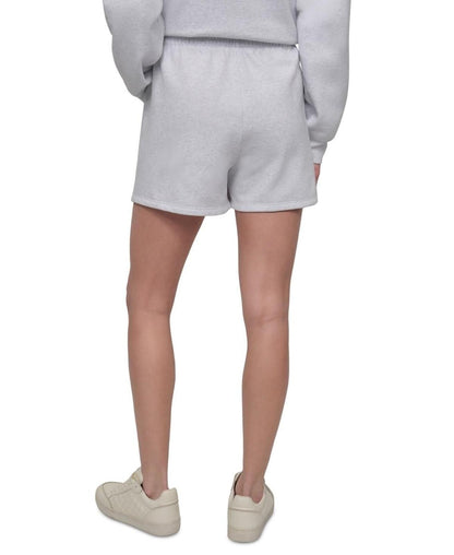 Dkny Sport Women's Varsity Embroidered Logo Smocked 4" Shorts - Optic Heather