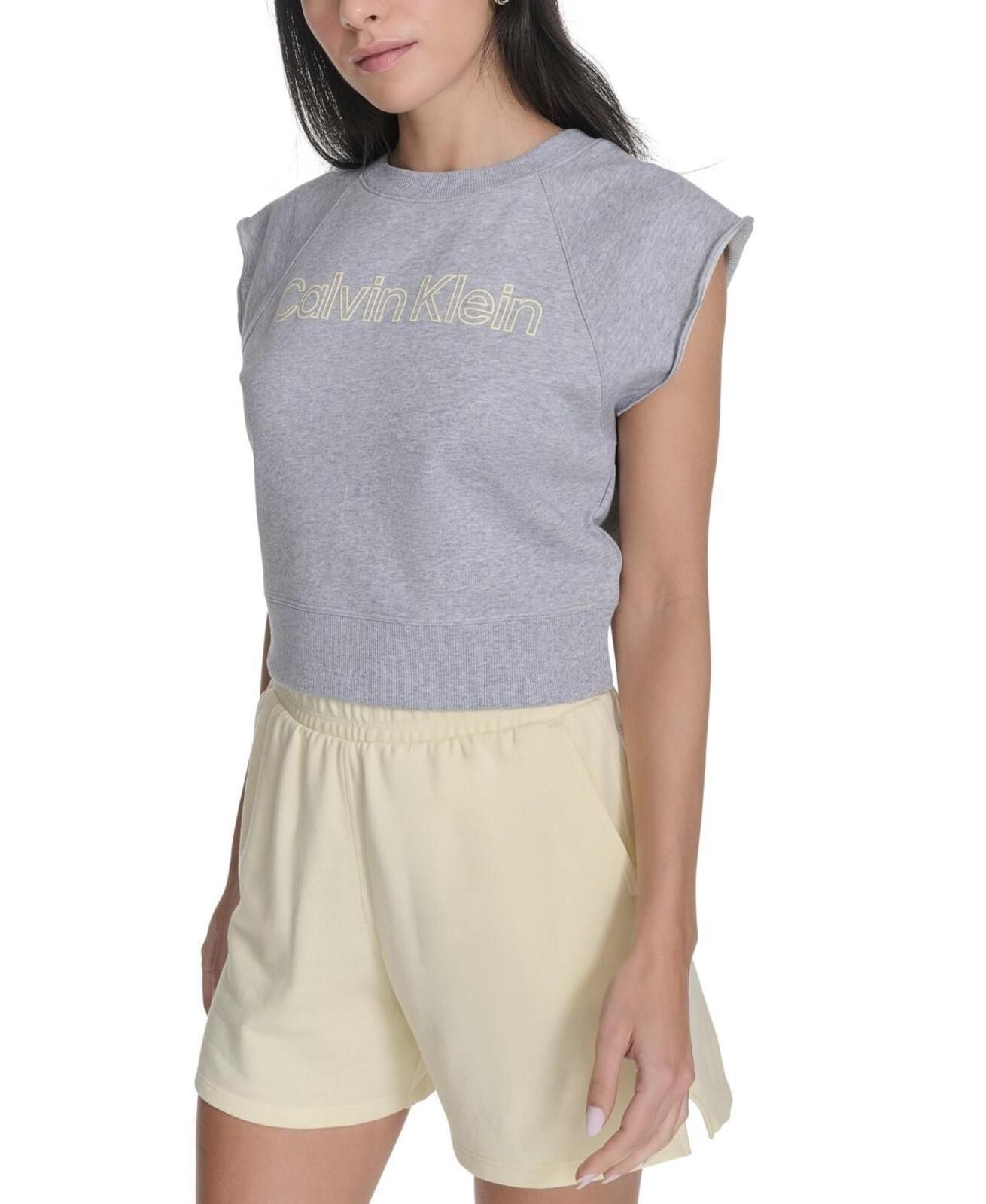 Calvin Klein Performance Women's Sleeveless Puff-Logo Cropped Top - Pearl Grey Heather / Buttercream