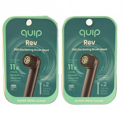 quip Rev 360 Oscillating Brush Heads - 4 Pack (2 Packs of 2) Soft Black Bristle