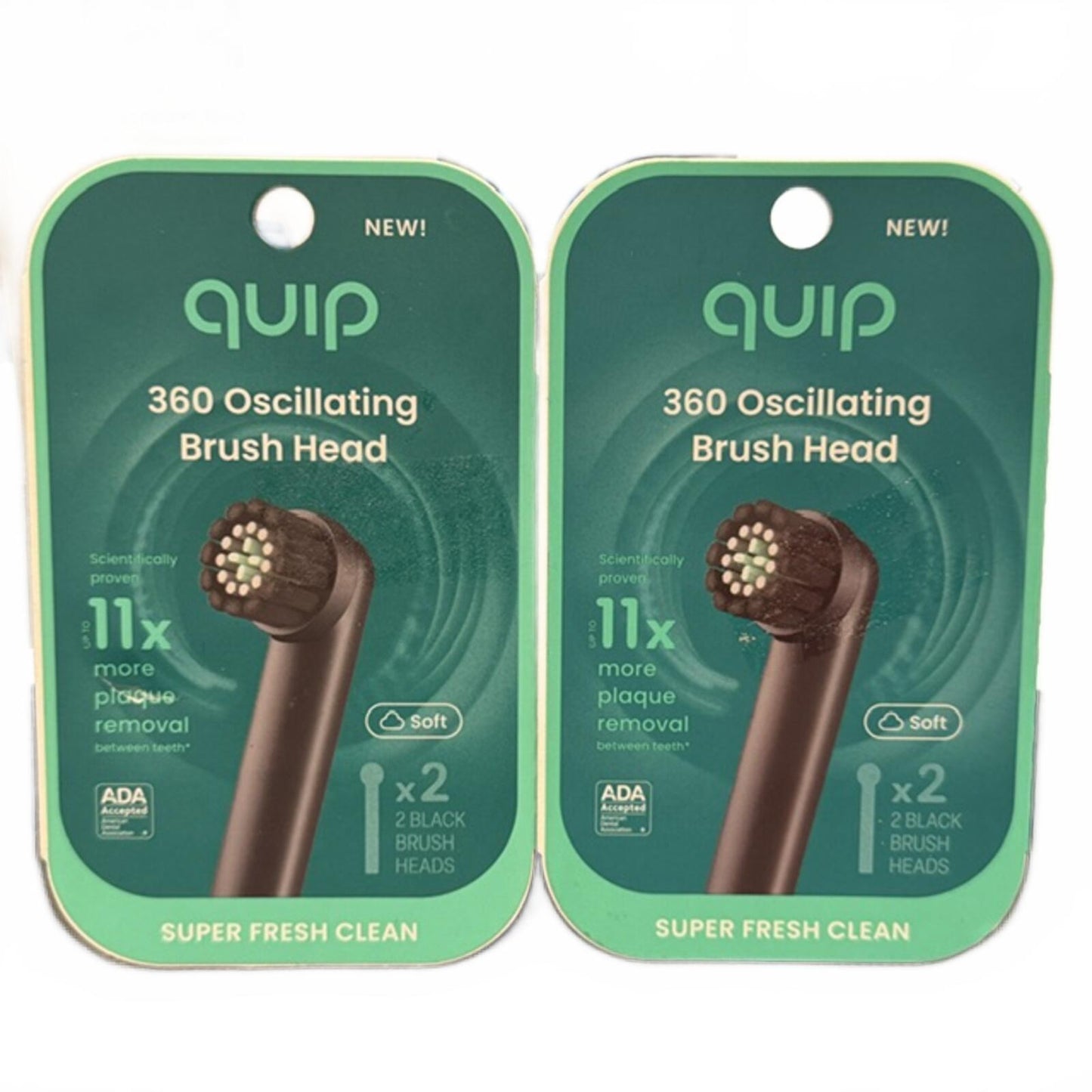 quip Rev 360 Oscillating Brush Heads - 4 Pack (2 Packs of 2) Soft Black Bristle