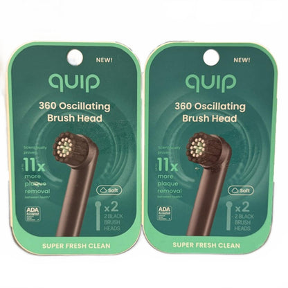 quip Rev 360 Oscillating Brush Heads - 4 Pack (2 Packs of 2) Soft Black Bristle