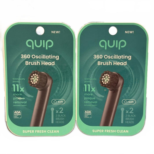 quip Rev 360 Oscillating Brush Heads - 4 Pack (2 Packs of 2) Soft Black Bristle